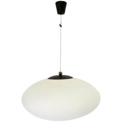 Italian Vintage Blown Opaque Glass Pendant Light by Stilnovo Circa 1960