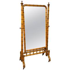 Victorian Era Aesthetic Movement Faux Bamboo Cheval Mirror