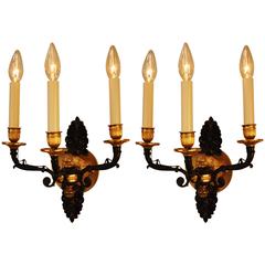 Pair of 19th Century French Empire Bronze Wall Sconces 2