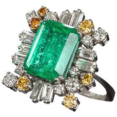 Diamond Emerald Cocktail Ring, circa 1970s