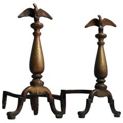 Antique American Eagle Cast Brass Andirons 7