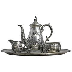 Antique Baroque H. Meyen & Co. of Berlin 800 Silver Tea Set with Tray