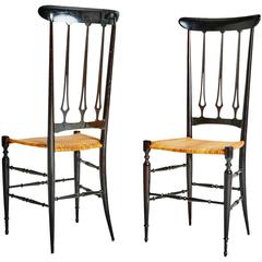 Vintage Pair of Lightweight Italian Ebonized Chiavari Chairs