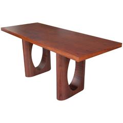 Large Walnut or Oak Wood or Lacquer Rectangular Modern Dining Table from France