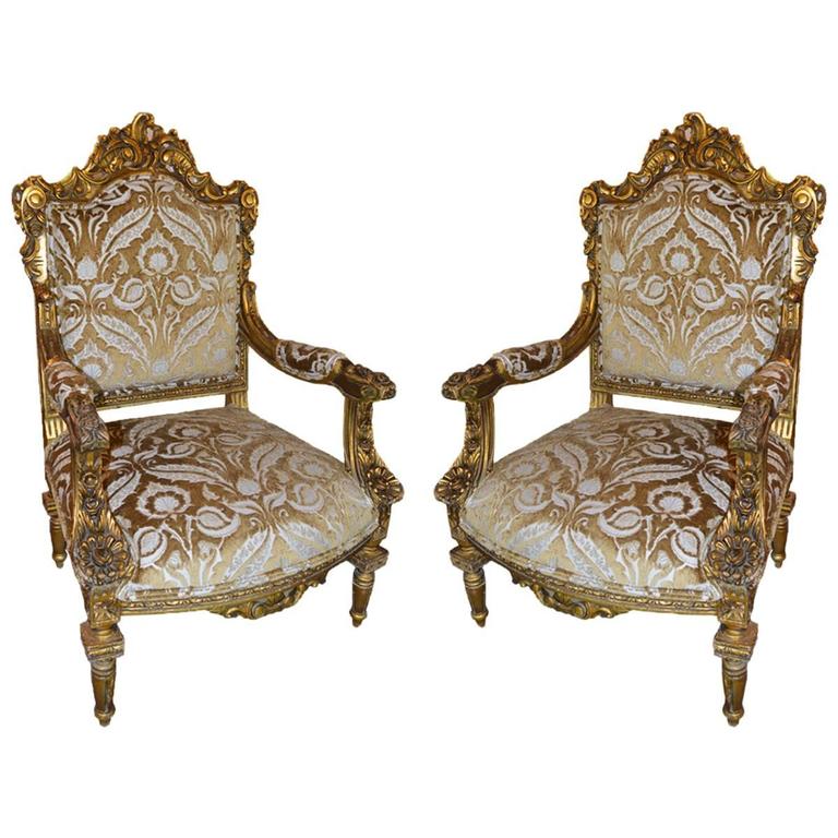 Antique, 19th Century, Pair of French Gilt Carved Chairs at 1stDibs