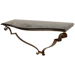 Mexican Modernist Wall Console Black Marble with Forged Iron Attributed to Pani
