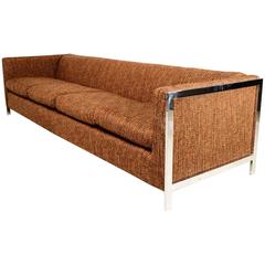 Mid-Century Modern Long Sofa with Chrome Legs after Milo Baughman