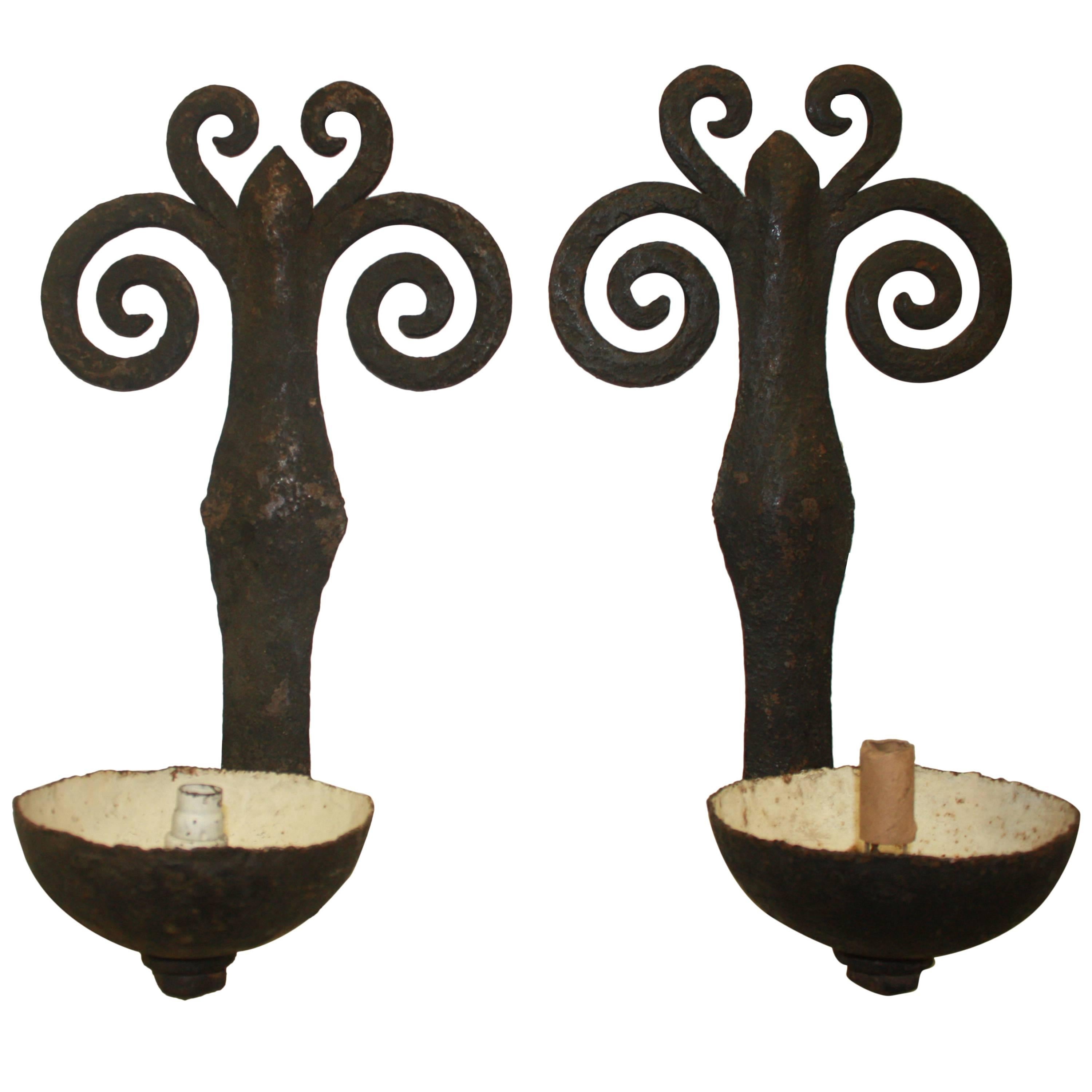 Pair of French Iron Sconces For Sale