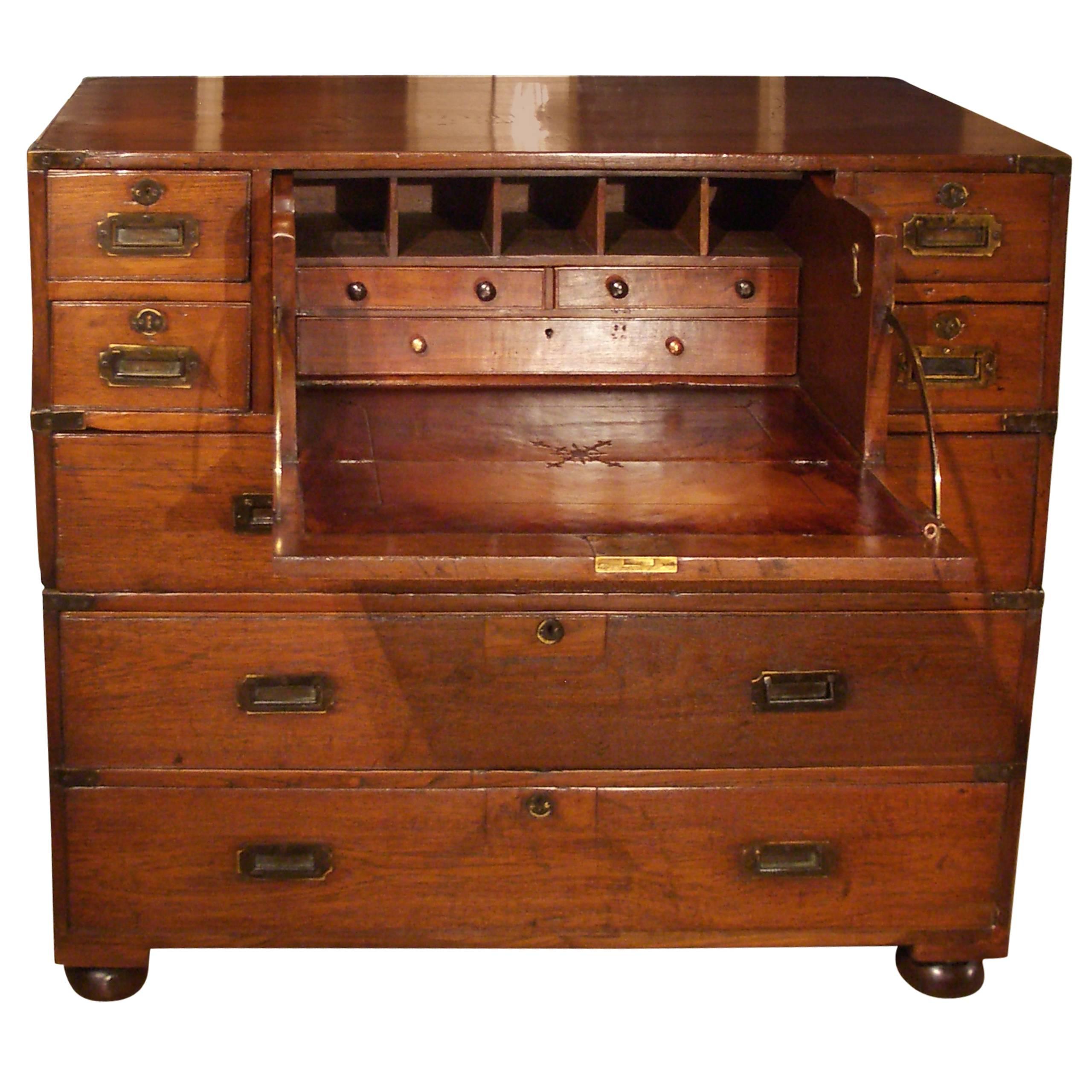 Victorian Colonial Anglo-Indian Teak & Brass Military Officer’s Campaign Chest