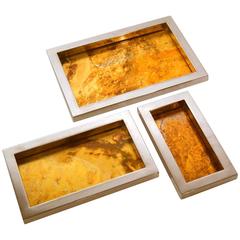 Italian Stacking Tray Set in Amber and Chrome