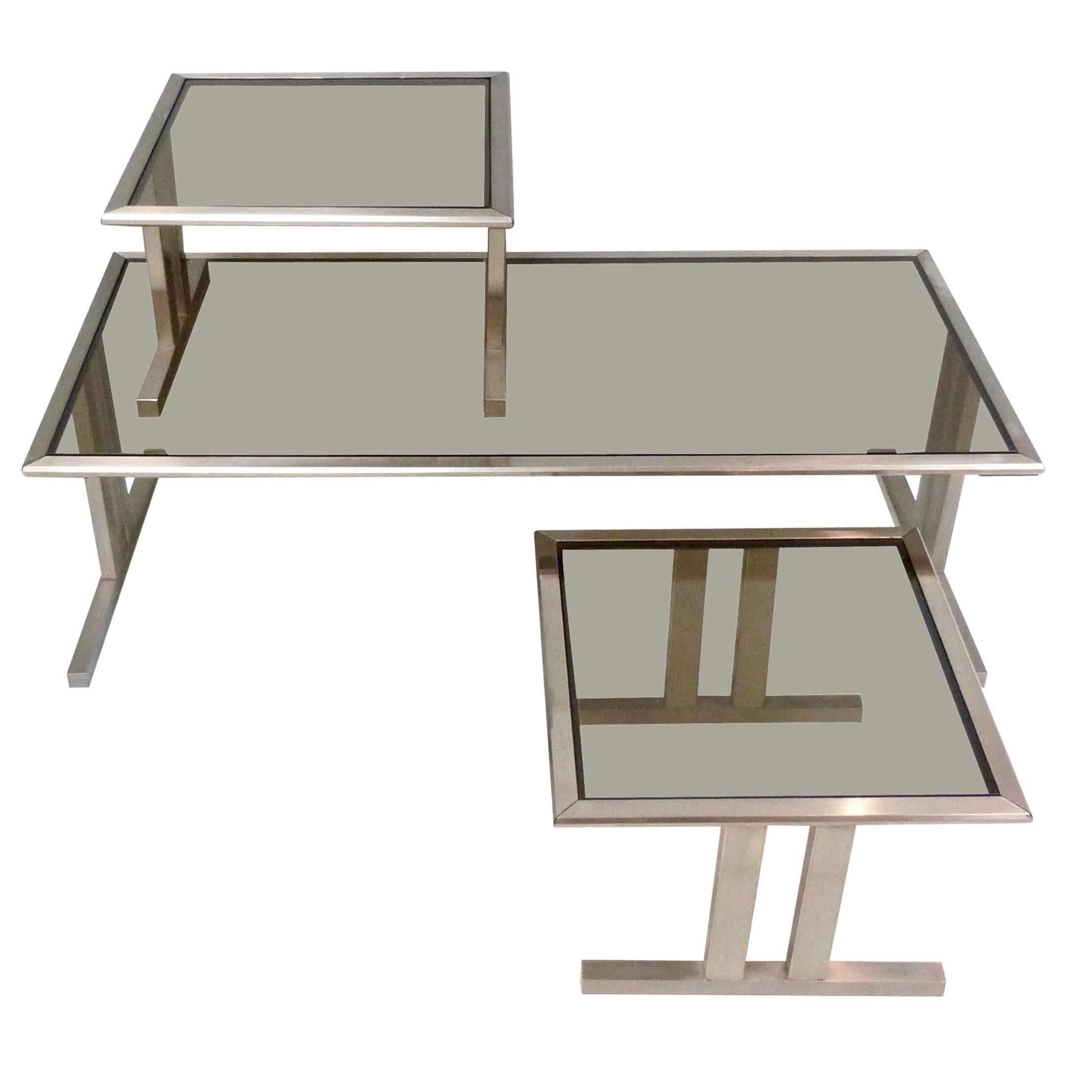 Set of Three French Steel Tables For Sale