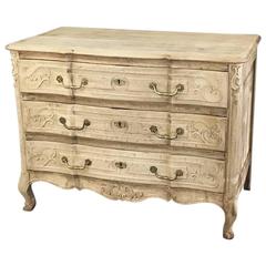 19th Century Country French Carved Oak Whitewashed Commode