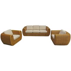 In the Style of Gabriella Crespi, 1970s Bamboo/Wicker Split Reed Three-Piece Set