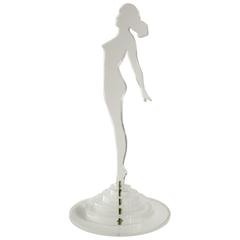 Amerikanische amerikanische Art-Déco-Silhouette aus klarem Lucite auf gestuftem Sockel, weiblicher Akt