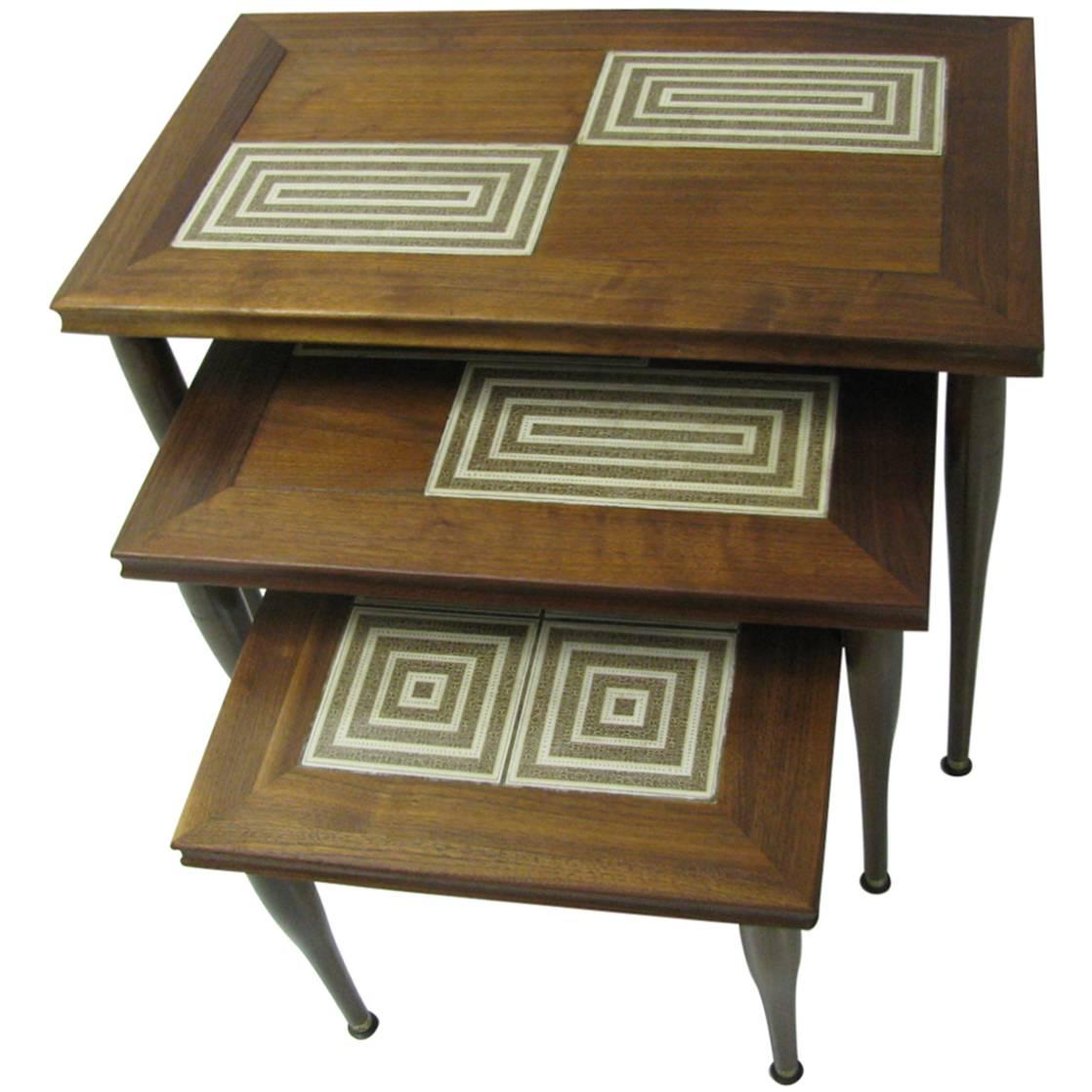 Mid-Century Modern Tile Top Stack Nesting Tables