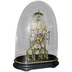 19th Century Brass Skeleton Clock under Dome 3