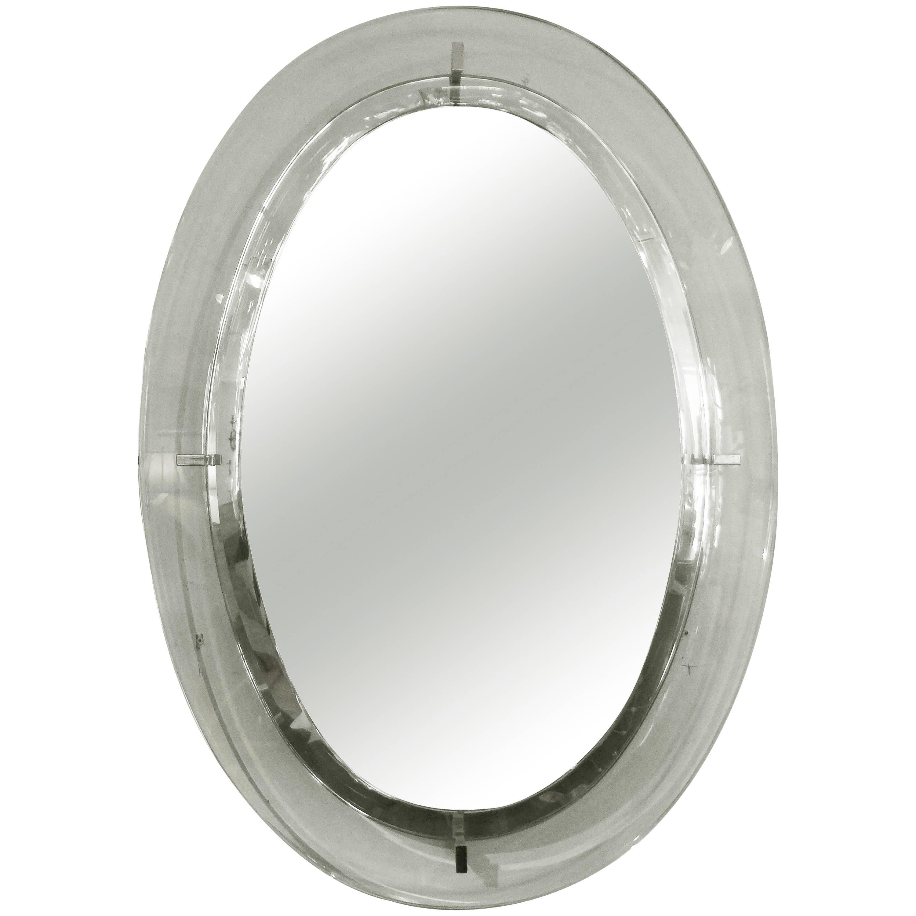 Italian Fontana Arte Inspired Mid-Century Modern Oval Mirror
