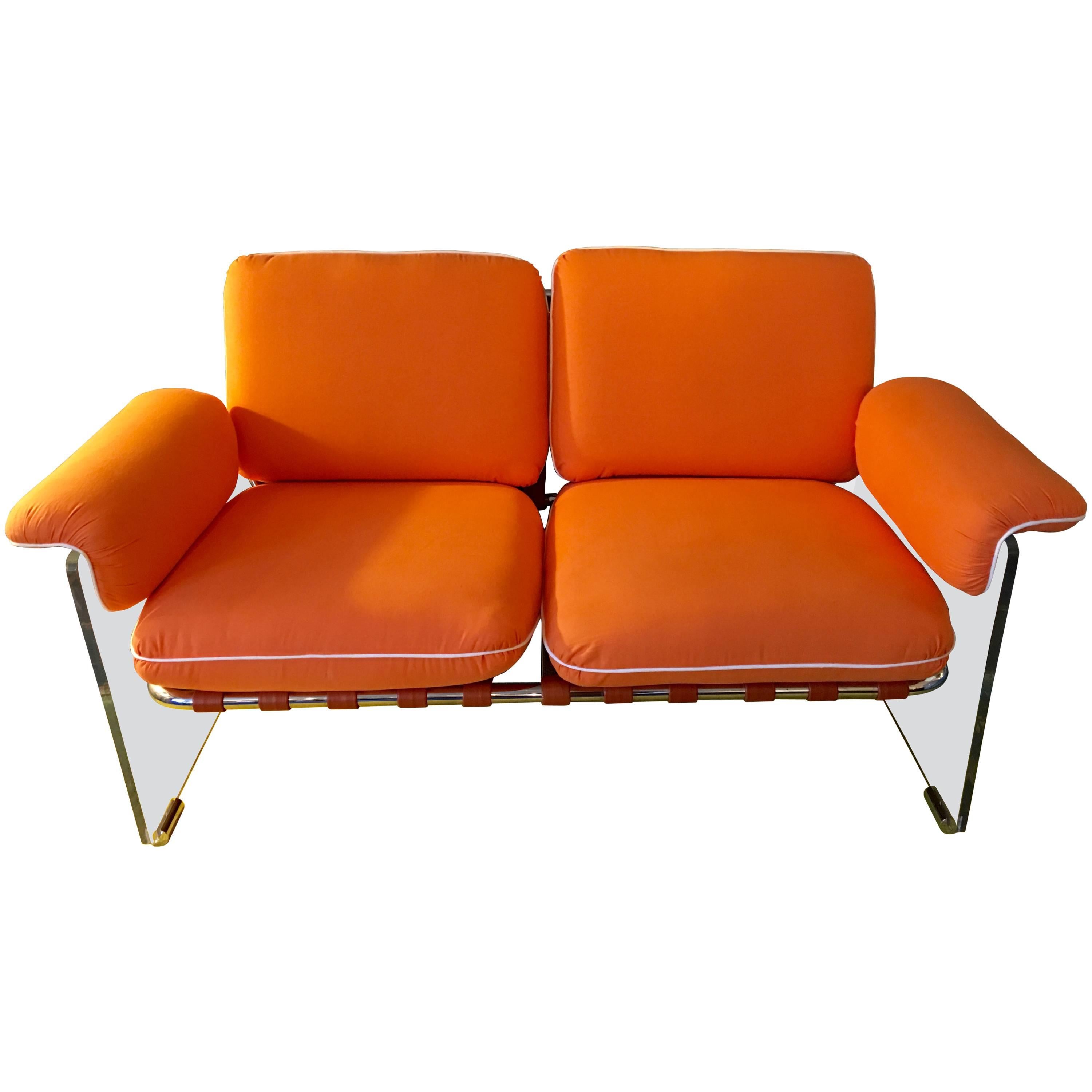 Lucite and Chrome "Argenta" Loveseat by Pace For Sale