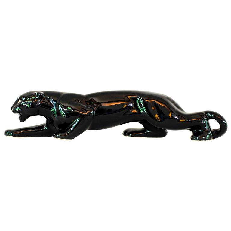 Vintage MidCentury Modern Ceramic Black Panther Television Figurine