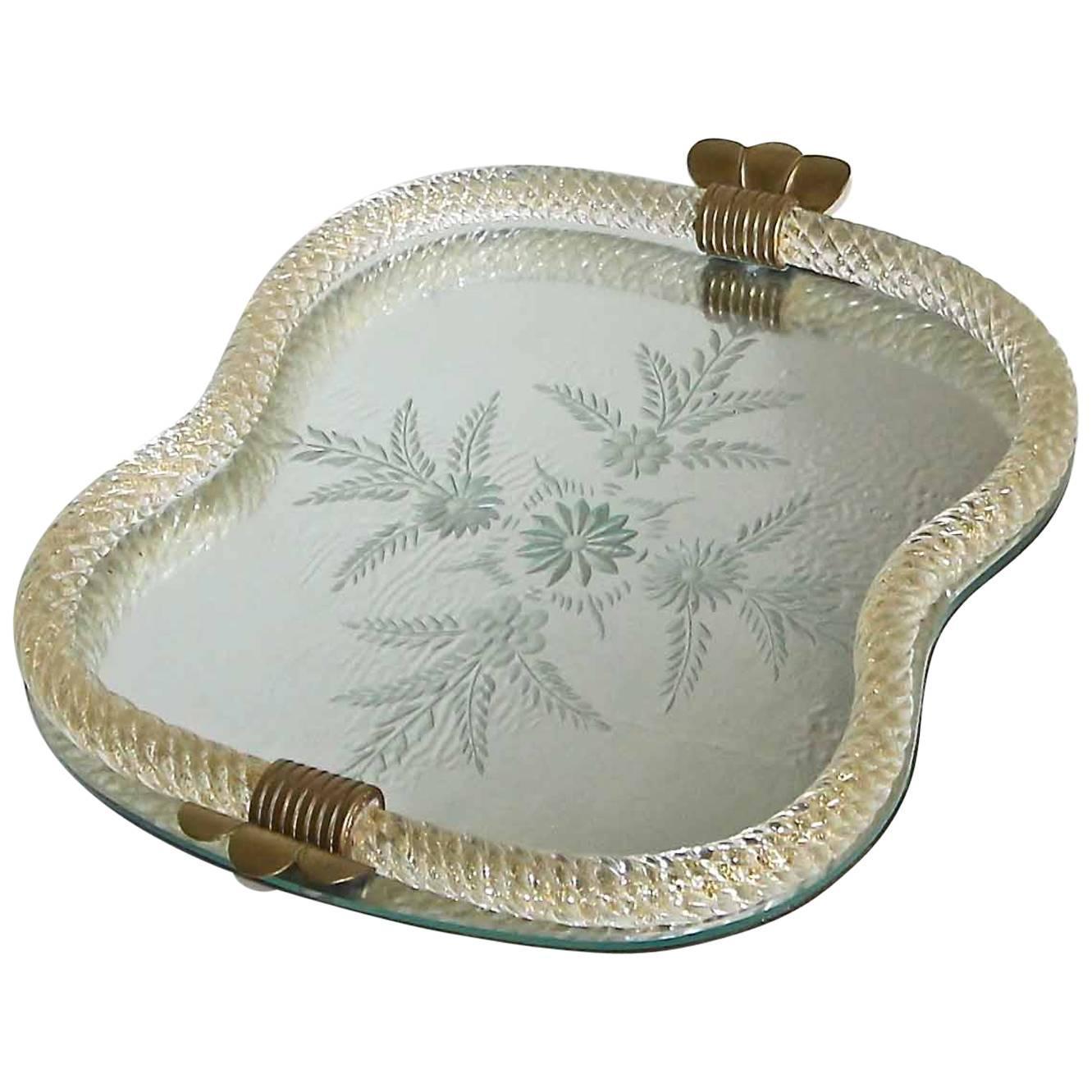 Murano Twisted Glass Rope Mirrored Vanity Tray For Sale at 1stdibs