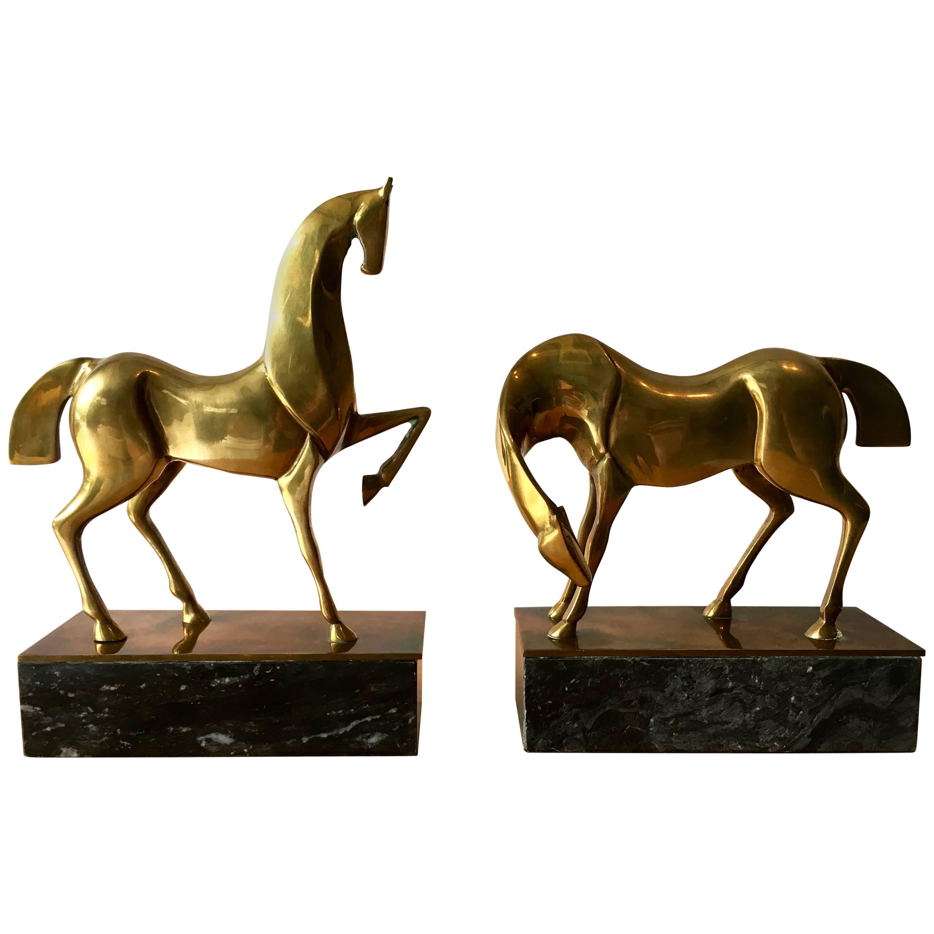 Vintage Deco Style Etruscan Brass Horse Bookends, Manner of Boris Lovet-Lorski