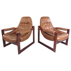 Pair of Vintage Leather Sled Leg Lounge Chairs by Percival Lafer