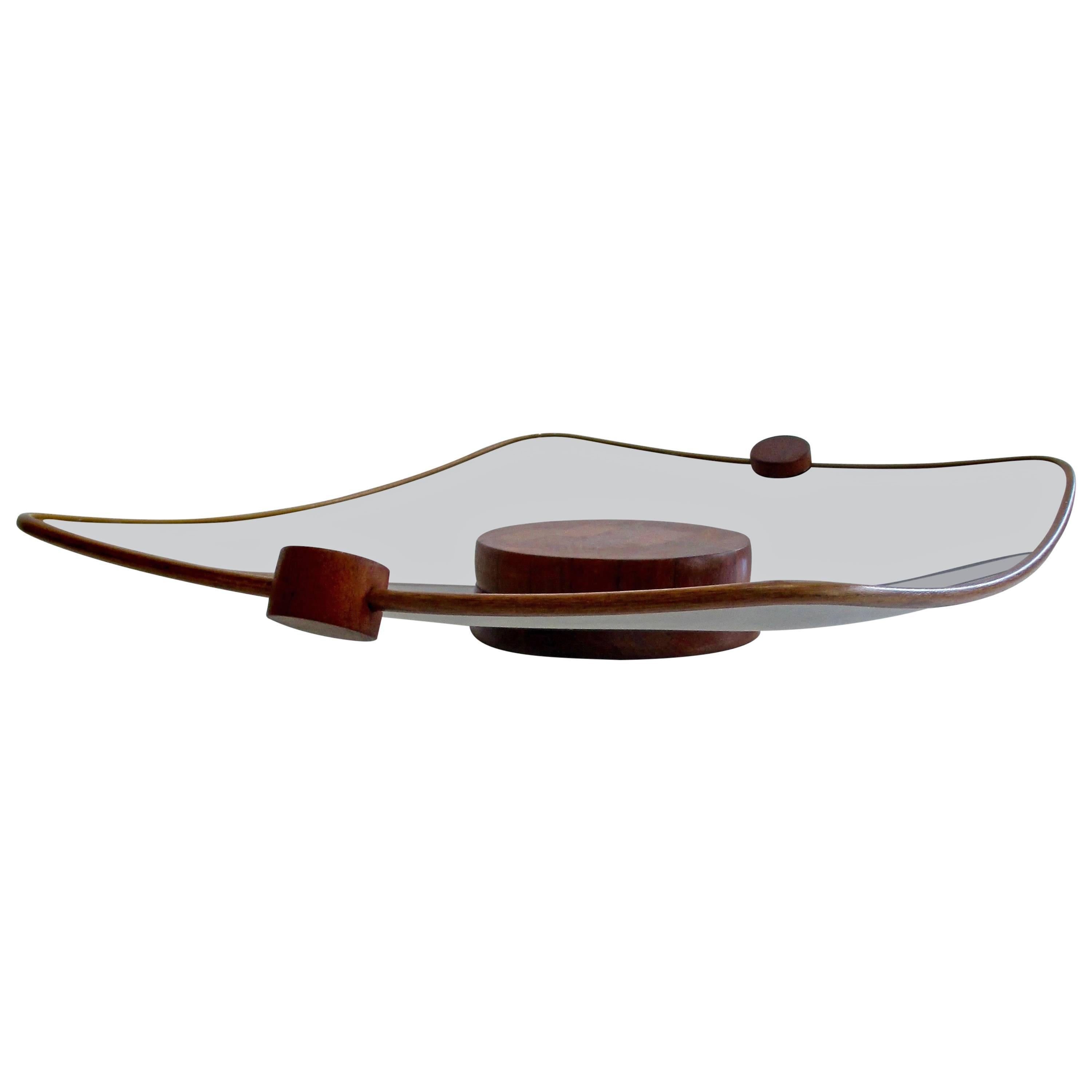 Large Teak and Tinted Glass Tray by Ernest Sohn For Sale