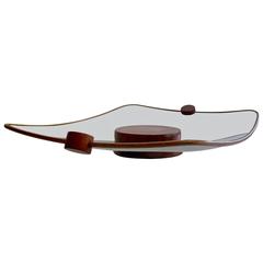 Large Teak and Tinted Glass Tray by Ernest Sohn