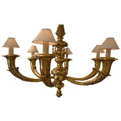 Impressive Ball Room Sized Giltwood Six-Arm Chandelier