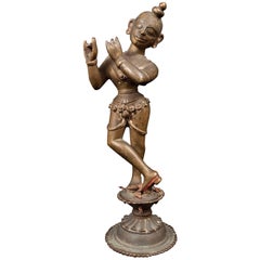 16th Century Krishna (Venugopala) Bronze Figure Playing the Flute, Orissa, India