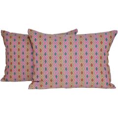 Retro Nepali Pink Orange Green Yellow Dhaka with Irish Linen Cushion Pillow