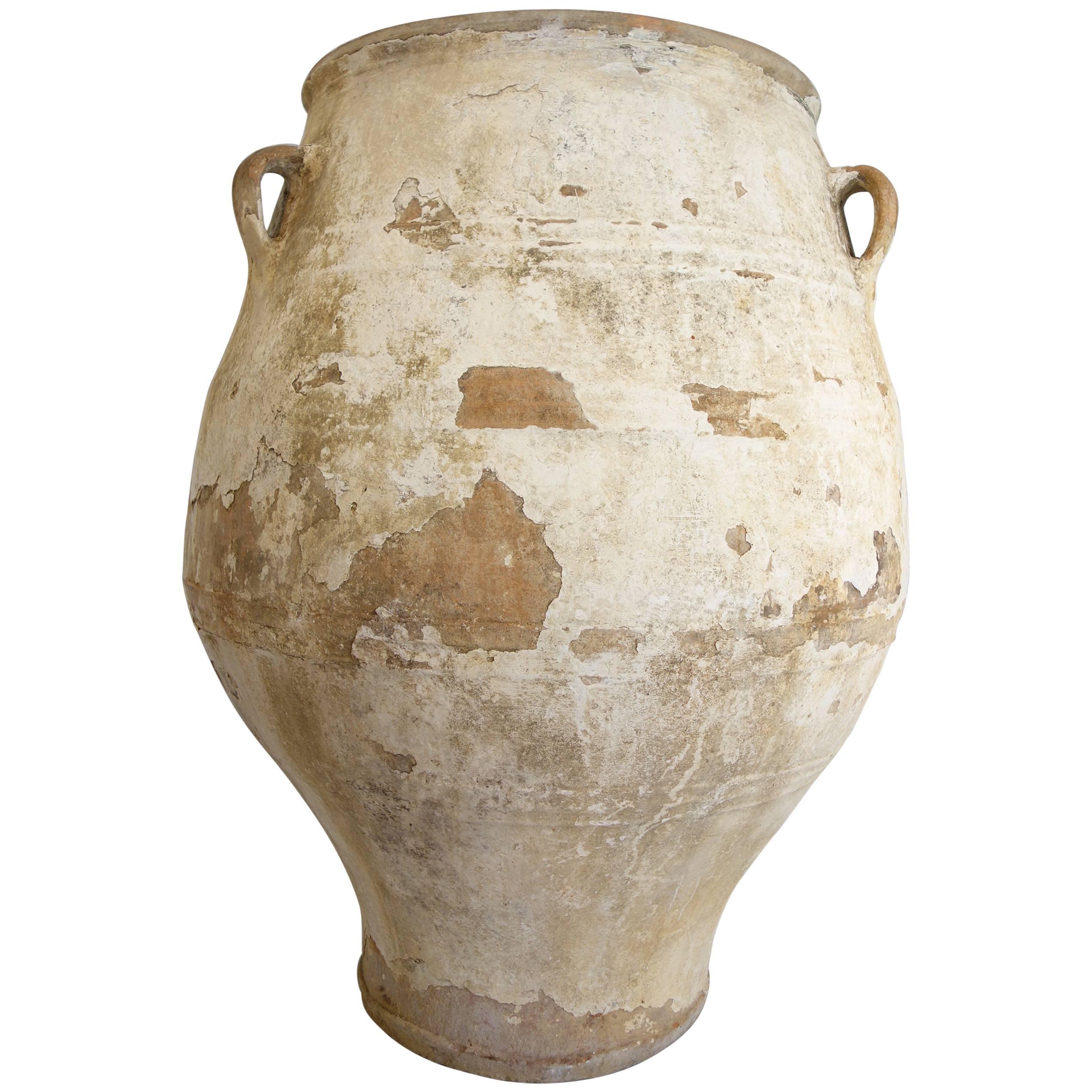 19th Century Big Mediterranean Terracotta Ampora Jar with White Patina