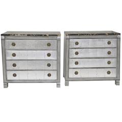 Irwin Marble-Top Silverleaf Painted Chests in the Manner of James Mont
