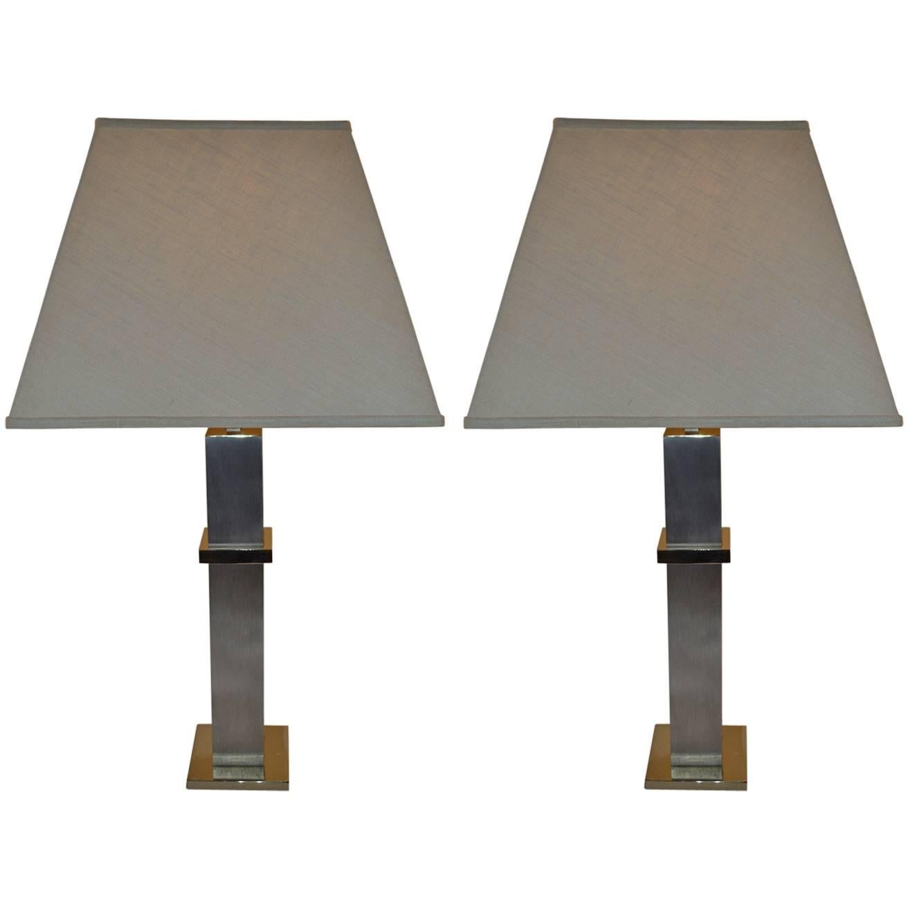 Pair of Steel and Brass Cityscape Lamps by Laurel Lamp Company
