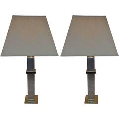 Pair of Steel and Brass Cityscape Lamps by Laurel Lamp Company 4