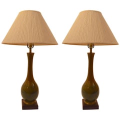 Vintage Pair of Teardrop Ceramic High Glaze Table Lamps