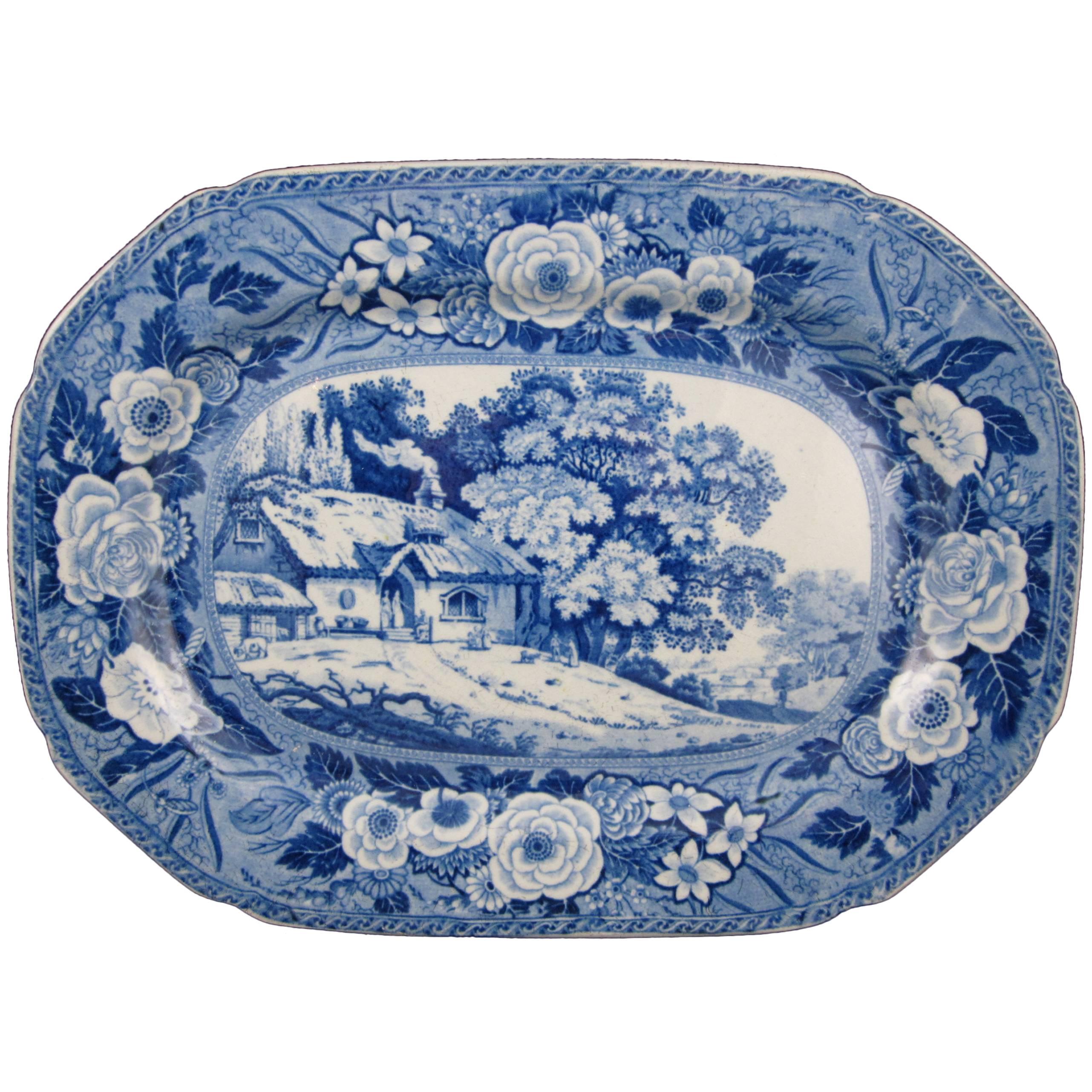 Minton English Staffordshire 'Monk's Rock' Blue Transferware Platter, circa 1820