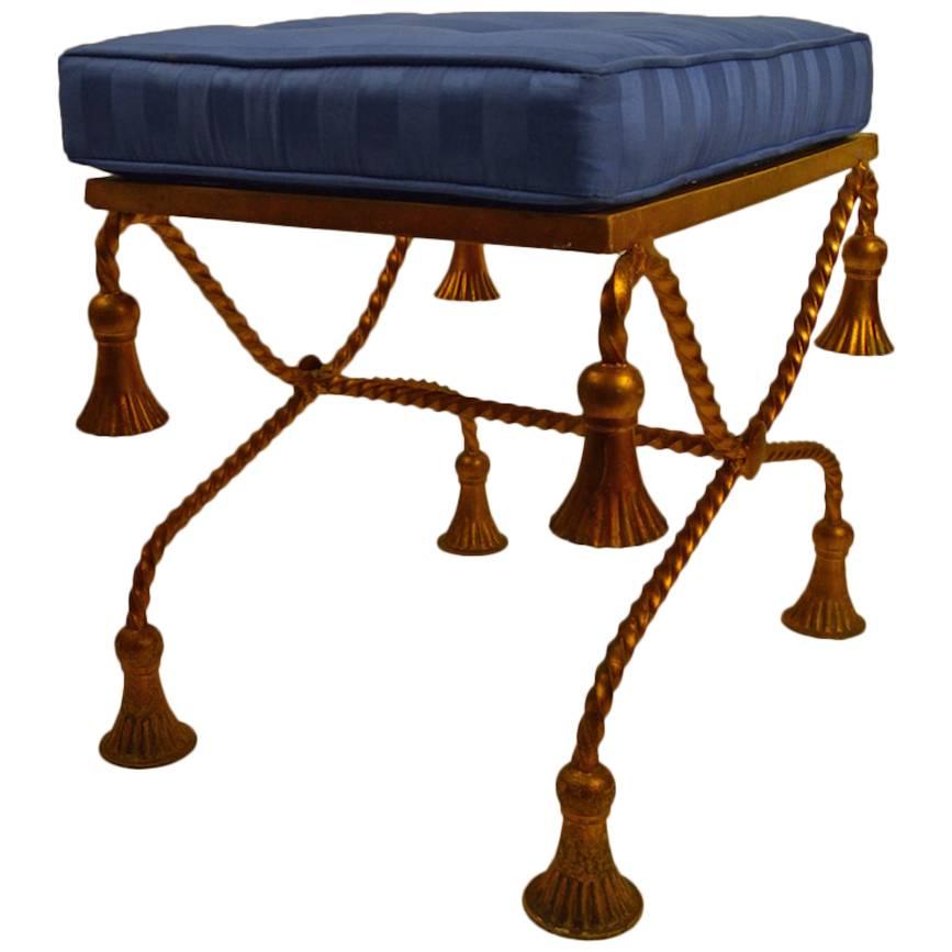 Italian Gold Gilt Metal Tassel Bench Stool