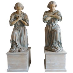 18th Century Italian Wood Carved Angels on Later Bases