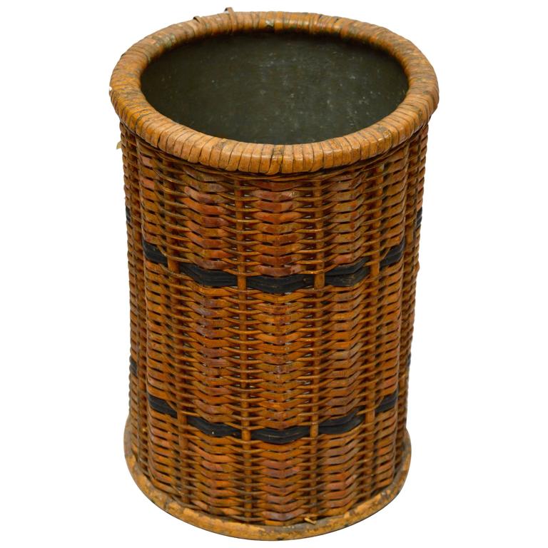 French Tin Lined Rattan Trash Can, circa 1930 at 1stdibs