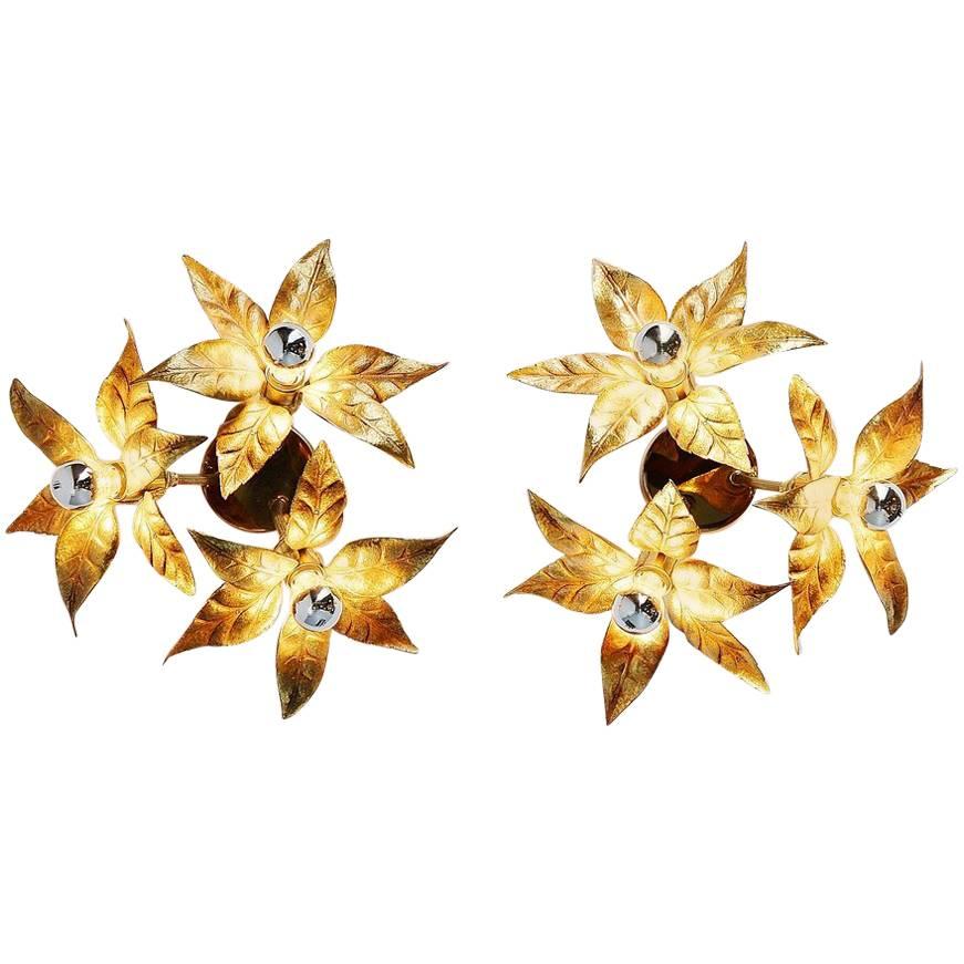 Willy Daro Pair of Ceiling or Wall Lamps Brass, Belgium, 1970