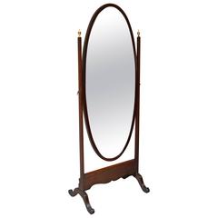 Antique Edwardian Oval Mahogany Cheval Mirror