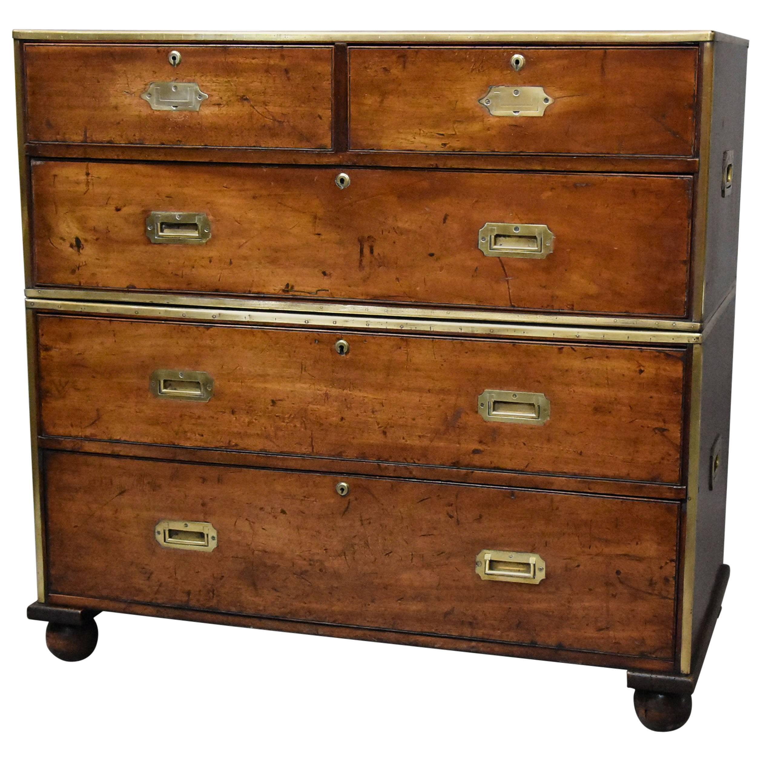 Mid-19th Century Mahogany and Brass Bound Military Chest of Excellent Patina