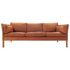 Danish Mogens Hansen Tan Brown Leather Three-Seat Sofa, Mid-Century, 1960s Danish Mogens Hansen Tan Brown Leather Three-Seat Sofa, Mid-Century, 1960s