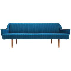 Scandinavian Turquoise Blue Wool Teak Four-Seat Sofabed, Midcentury, 1960s