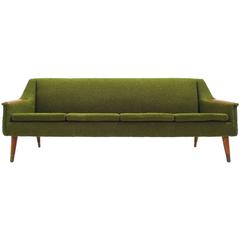 Scandinavian Green Wool and Teak High Back Four-Seat Sofa, Midcentury, 1960s