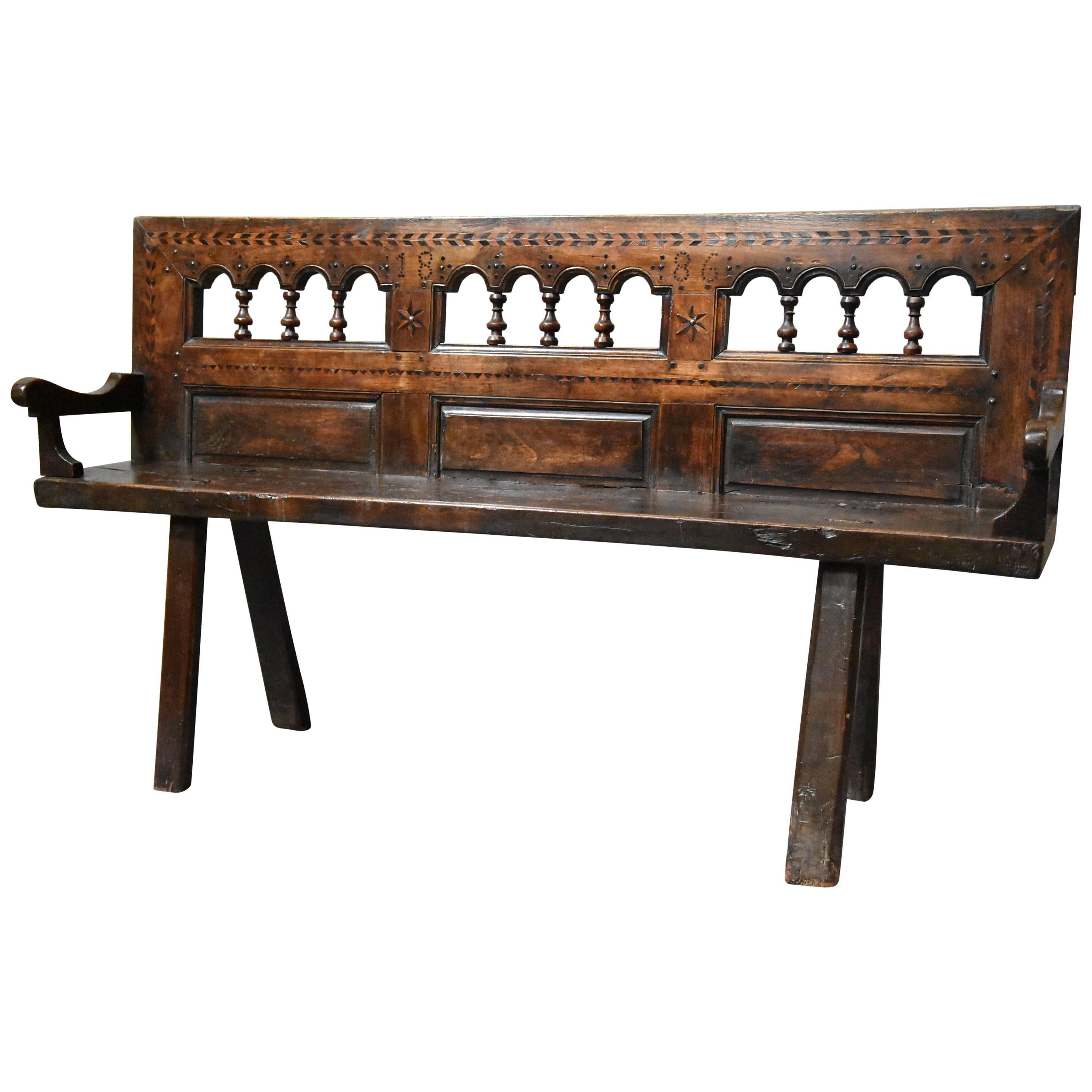 Late 19th Century French Breton Walnut and Elm Bench of Superb Patina