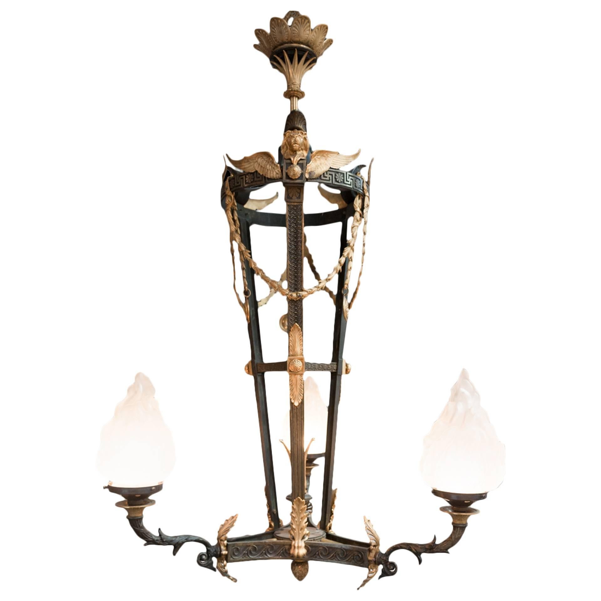French Bronze Empire Style Chandelier For Sale