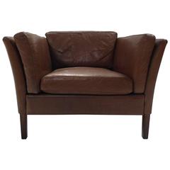 Danish Brown Leather Club Armchair Midcentury Chair, 1960s