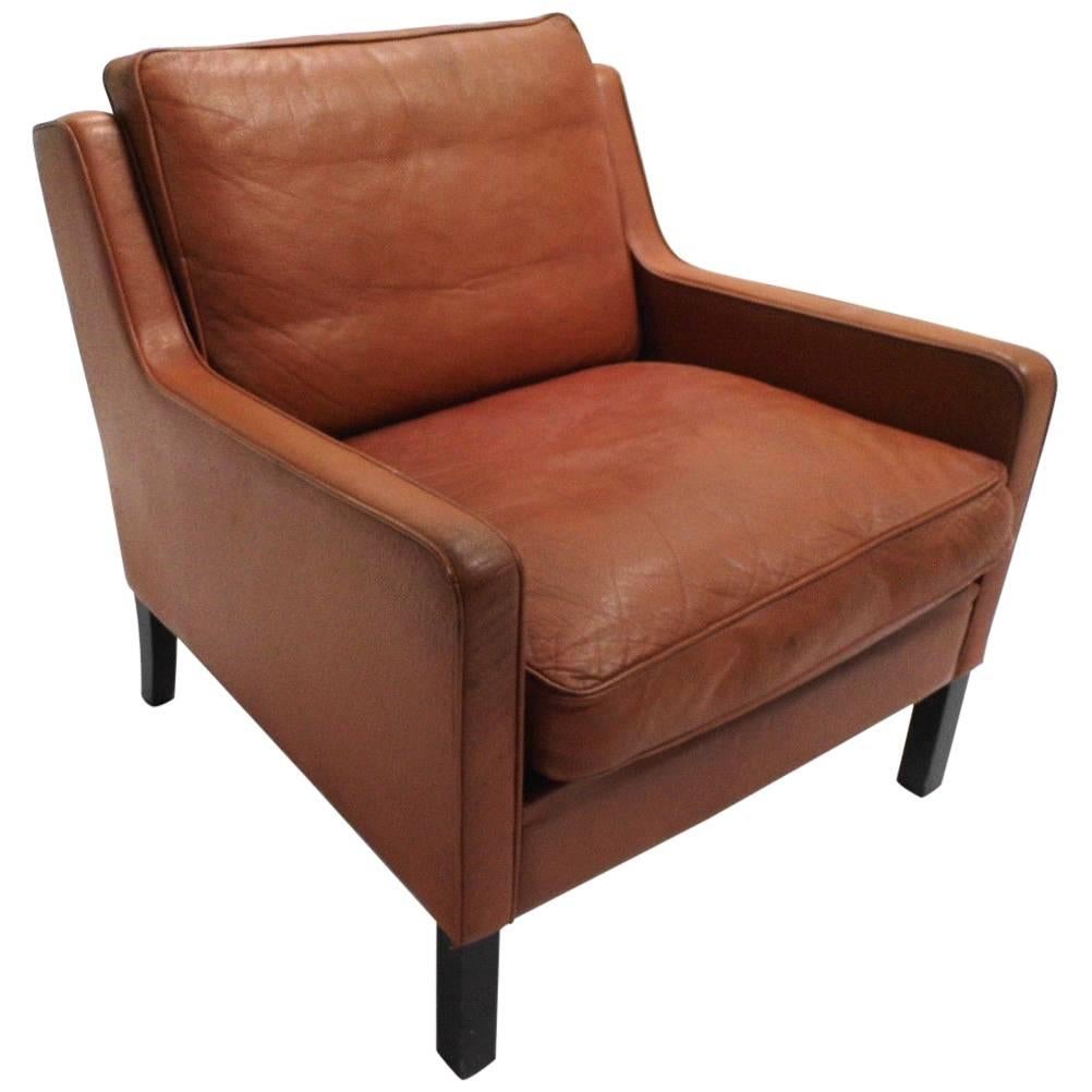 Danish Thams Kvalitet Tan Brown Leather Armchair, Mid-Century Chair, 1960s